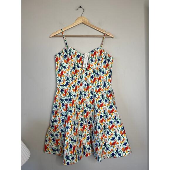 NWT Alice + Olivia Nella Bird Party Lined Faux Button White Mini Dress Size:10 - Picture 2 of 8